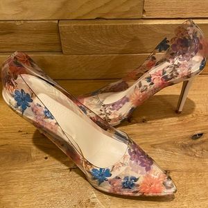 Never worn clear floral pumps